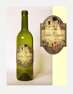 Design for wine label dubbed "Golden Elegance." Label based on Gustav Klimt's "The Kiss."